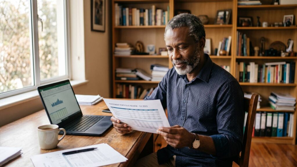 Nigerian investor reviewing real estate investment portfolio passive income property Nigeria